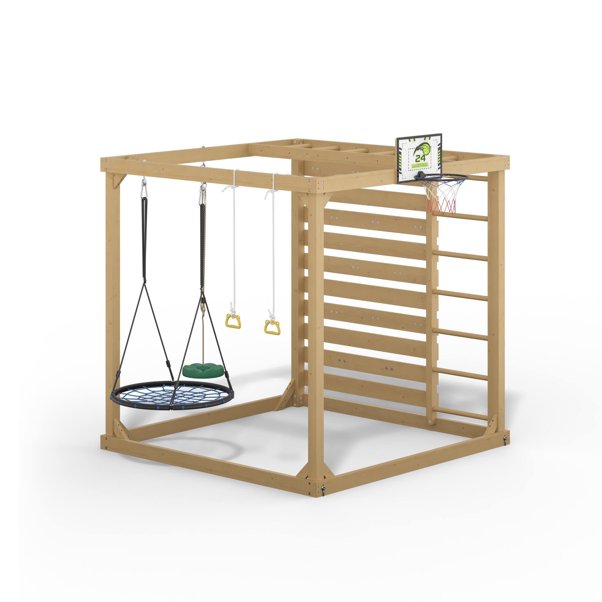 Alt View 2. Famapy - 8-in-1 Wooden Outdoor Playset for Kids with Swings, Climbing Wall, Basketball Hoop and Sandbox - Wooden.