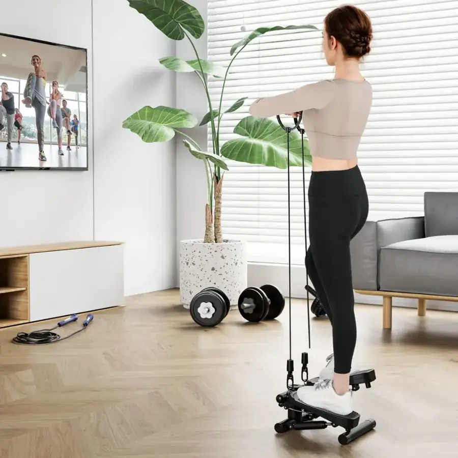 DMBOH Portable Mini Stair Steppers With Resistance Bands, Non-Slip Foot