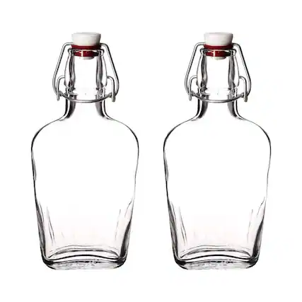 Front. Bormioli Rocco - Bormioli Rocco Fiaschetta Glass Pocket Flask Set of 2, 8.5 oz Airtight - Clear.