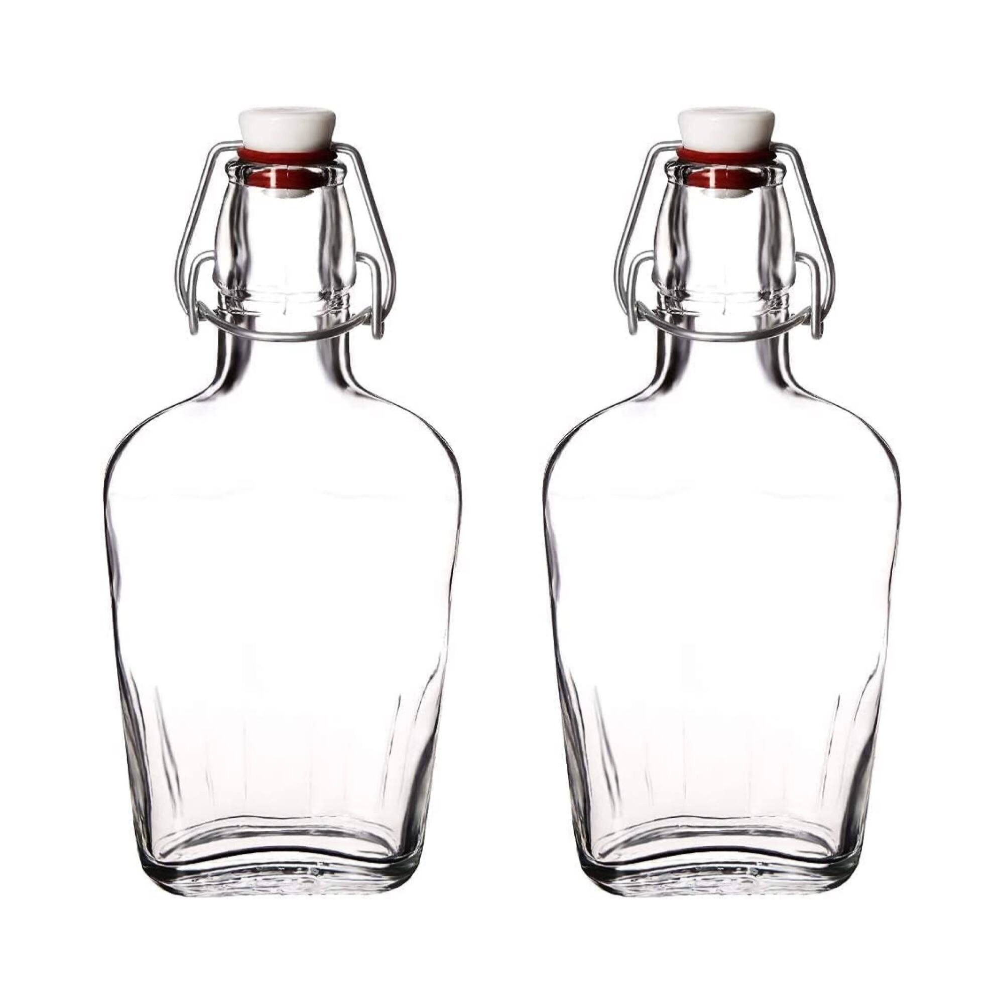 Front. Bormioli Rocco - Bormioli Rocco Fiaschetta Glass Pocket Flask Set of 2, 8.5 oz Airtight - Clear.