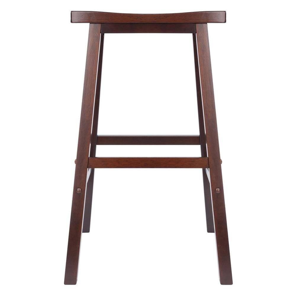 Alt View 1. FurniFact - Antique Walnut Solid Wood Saddle Seat Bar Stool - Walnut.