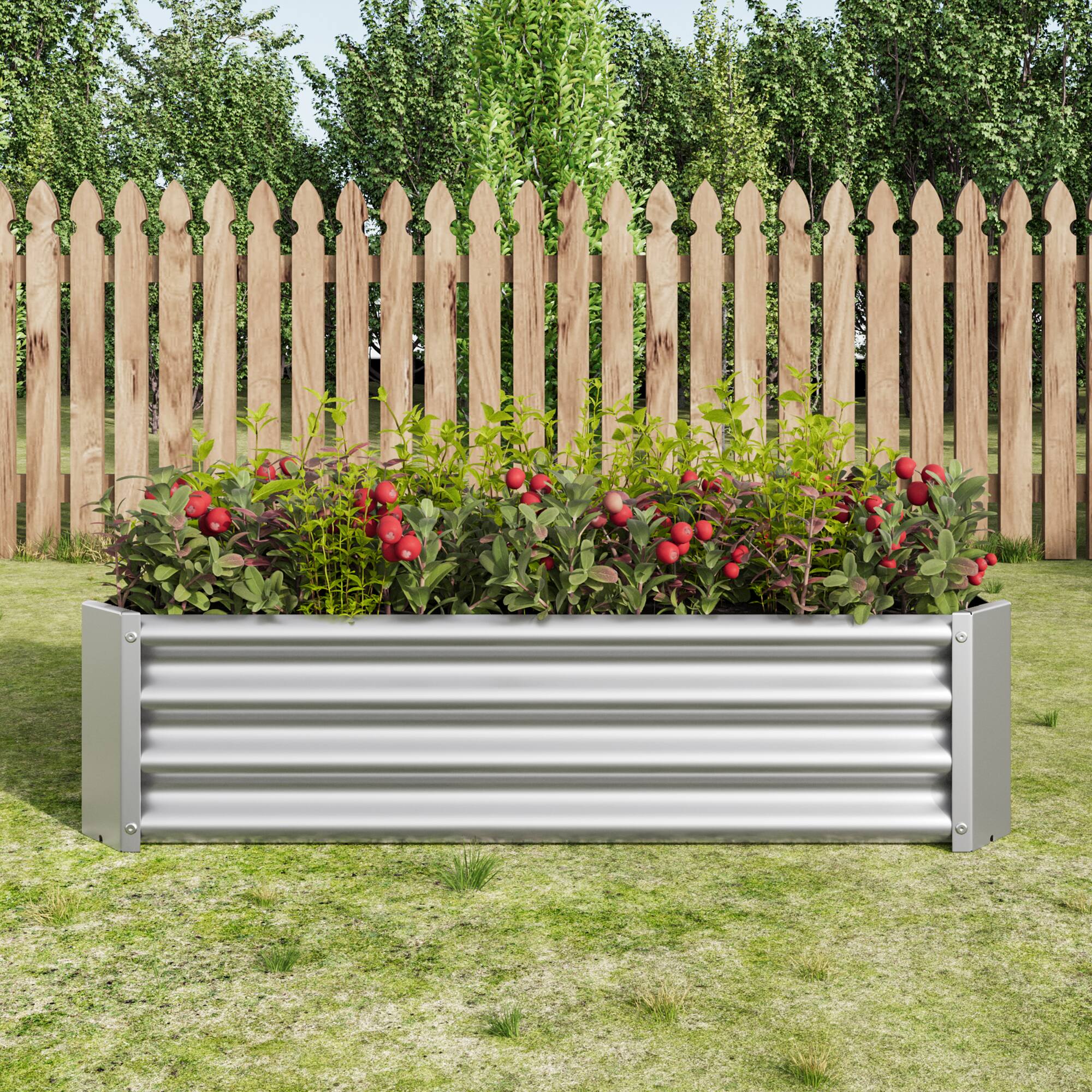 Alt View 2. PAIHOME - Metal Raised Garden Bed, 4×2×1 ft Rectangle Raised Planter for Flowers Plants, Vegetables Herb, Garden Decor - Silver.