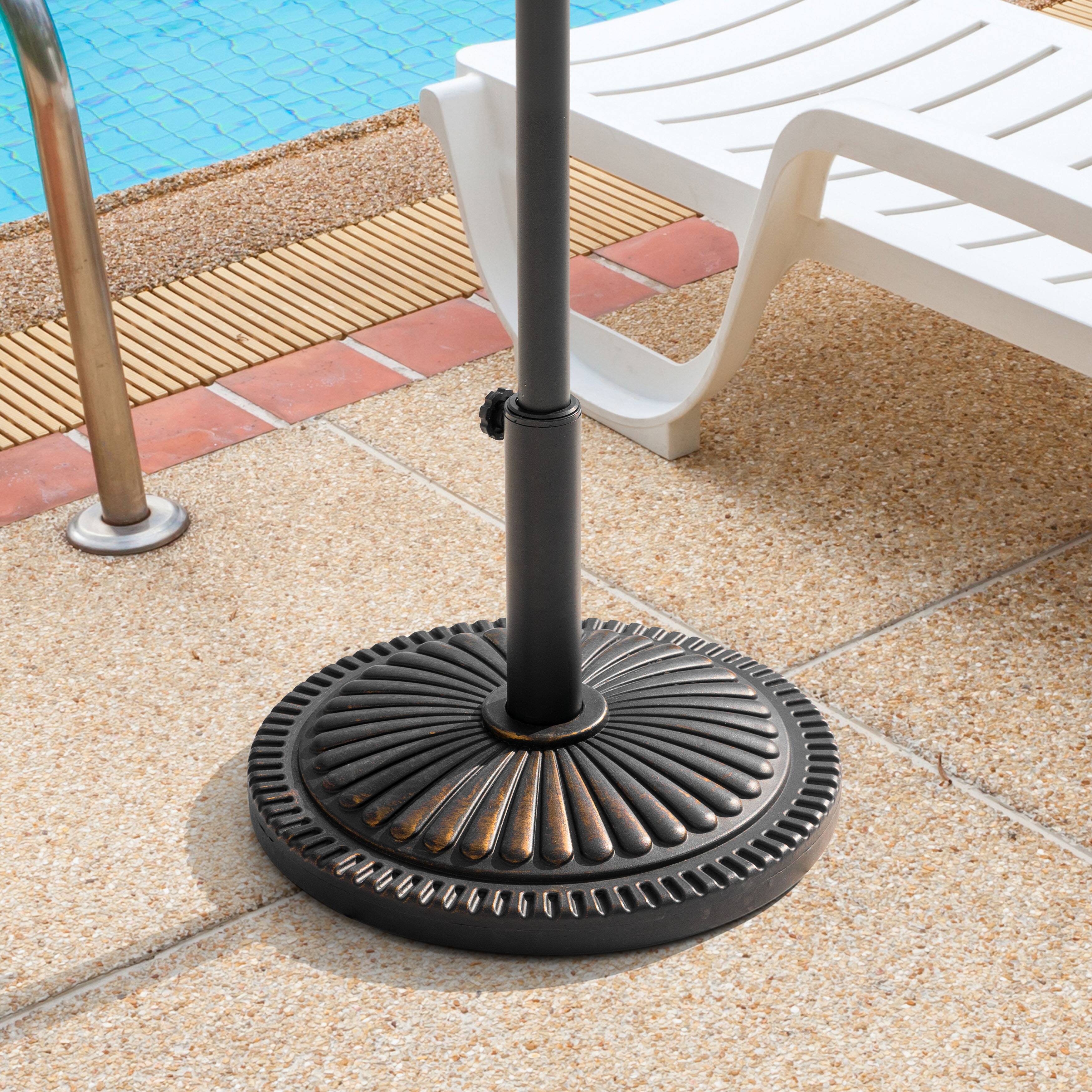 Back. Nuu Garden - Outdoor 33 lb. Round Patio Umbrella Base, Polyethylene and Concrete - Black with gold-painted edge.