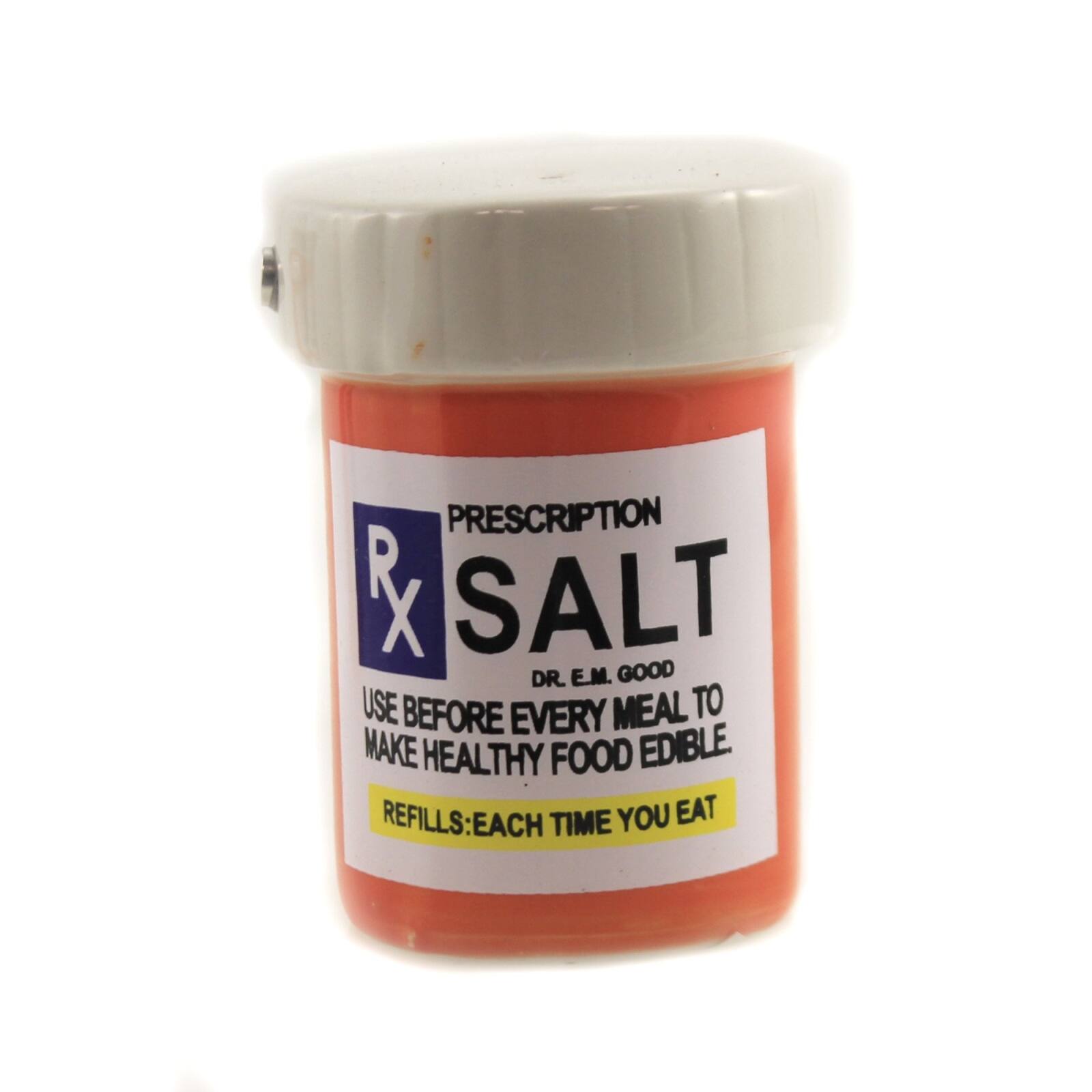 PRESCRIPTION SALT  
DR. E.M. GOOD  
USE BEFORE EVERY MEAL TO MAKE HEALTHY FOOD EDIBLE  
REFILLS: EACH TIME YOU EAT