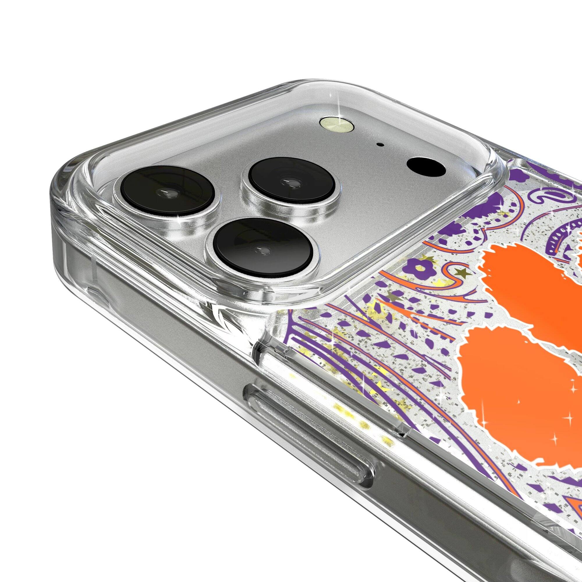 Alt View 2. Keyscaper - Clemson Tigers iPhone Glitter Paisley Design Case - 16 Pro Max - Multicolor.