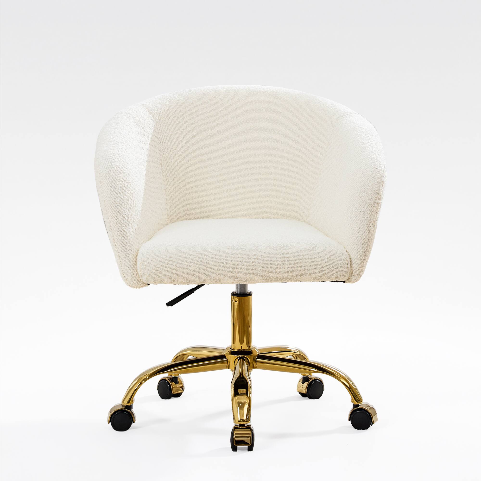 Angle. Brick Attic - Vanity Chair with Wheels,Luxury boucle Office Chair, Curved Backrest &Thick Cushion,  Makeup Chair for Home Office - White.