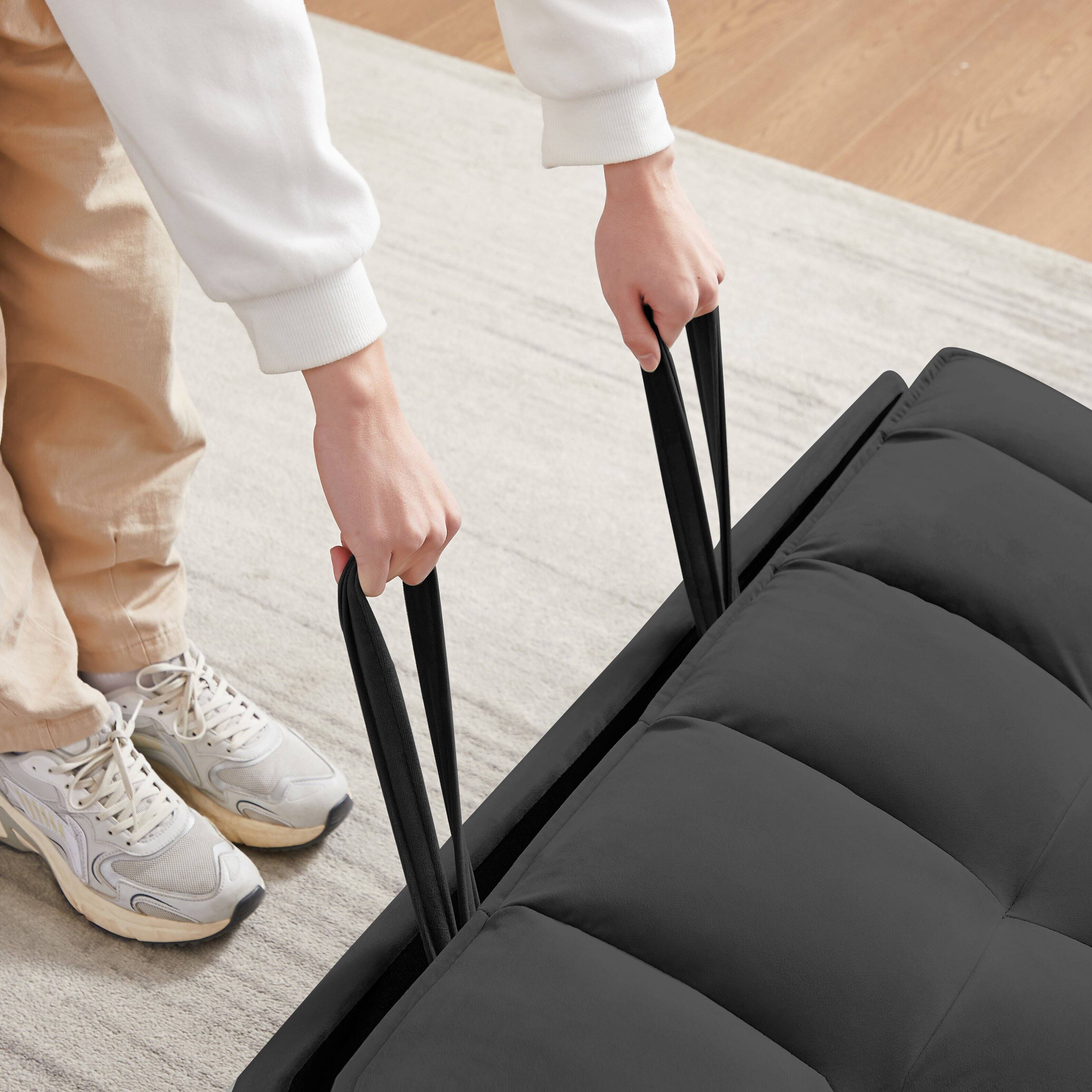 Alt View 2. Tiramisubest - 3-in-1 Modern Velvet Sleeper Loveseat,Reclining Backrest,Pullout Bed&Storage Pockets with Pillows for Living Room,Black - Black.