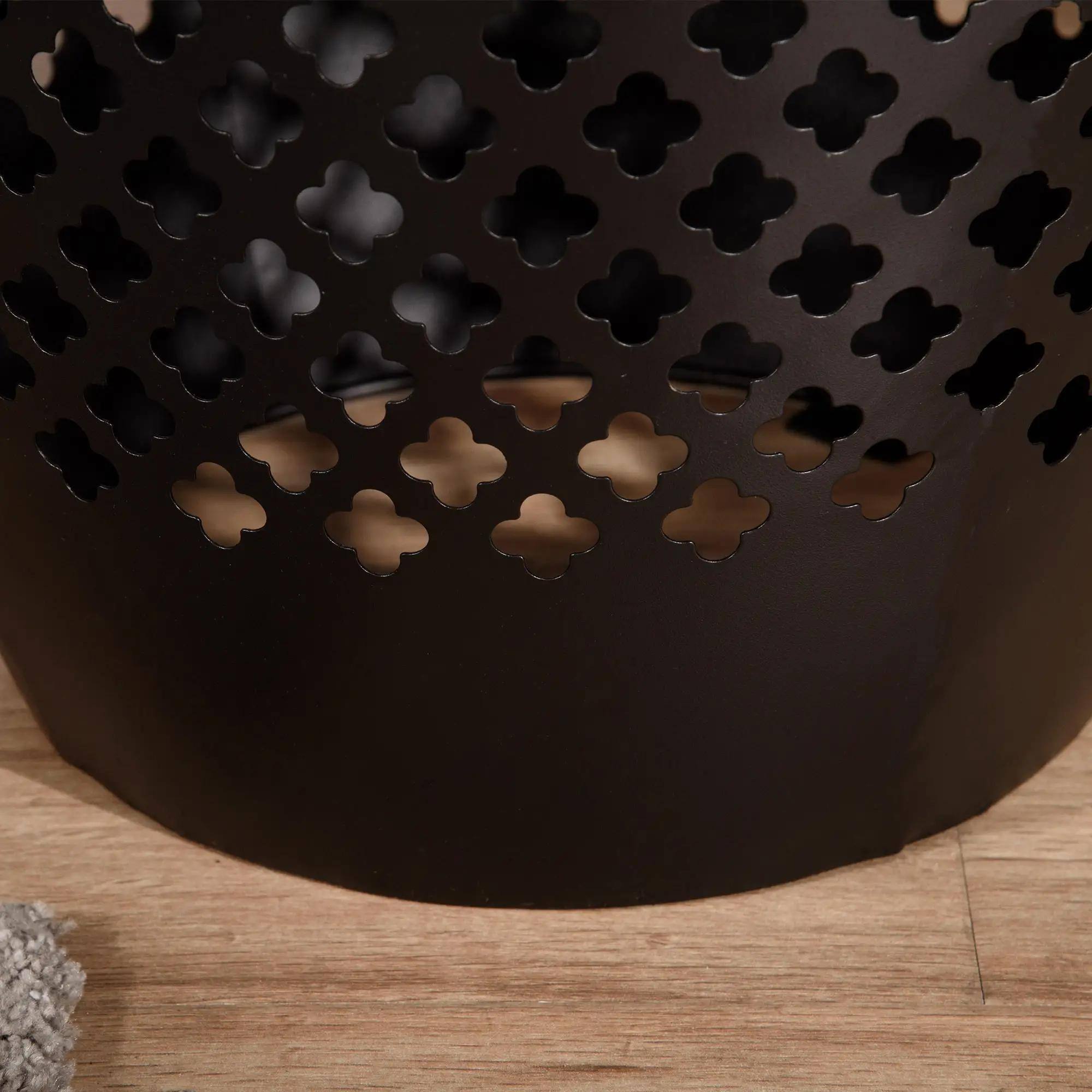 Back. Resenkos - Resenkos Outdoor Side Table, Round Hollow Drum Patio End Table, Steel, Black - Black.