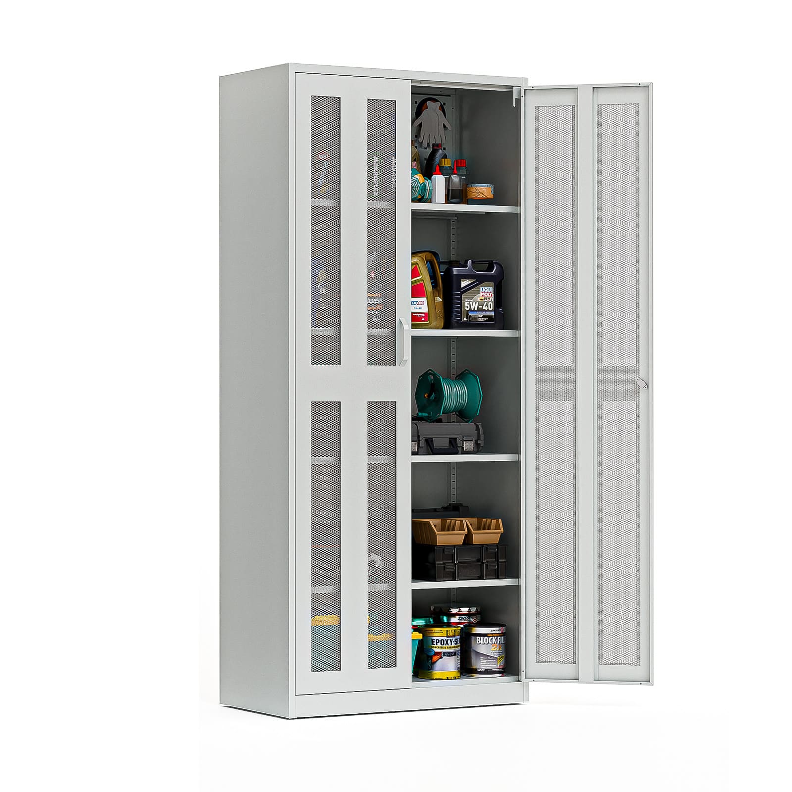 Winado - Metal Garage Storage Cabinet with Mesh Doors & Pegboards & Adjustable Shelves - Gray