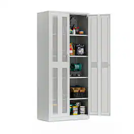 Winado - Metal Storage Cabinet New Display Cabinet with Breathable Mesh Doors & Pegboards & Adjustable Shelves for Garage, Office - Gray