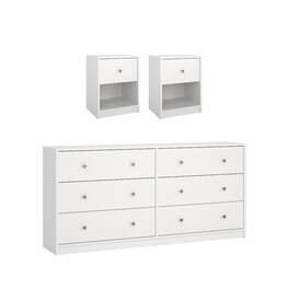 Tvilum - 3-Piece Bedroom Set - 6 Drawer Double Dresser And Nightstand Set Of 2 - White