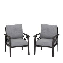 Mondawe - Set of 2 All-Weather Metal Armchairs with Cushions - Gray+ khaki