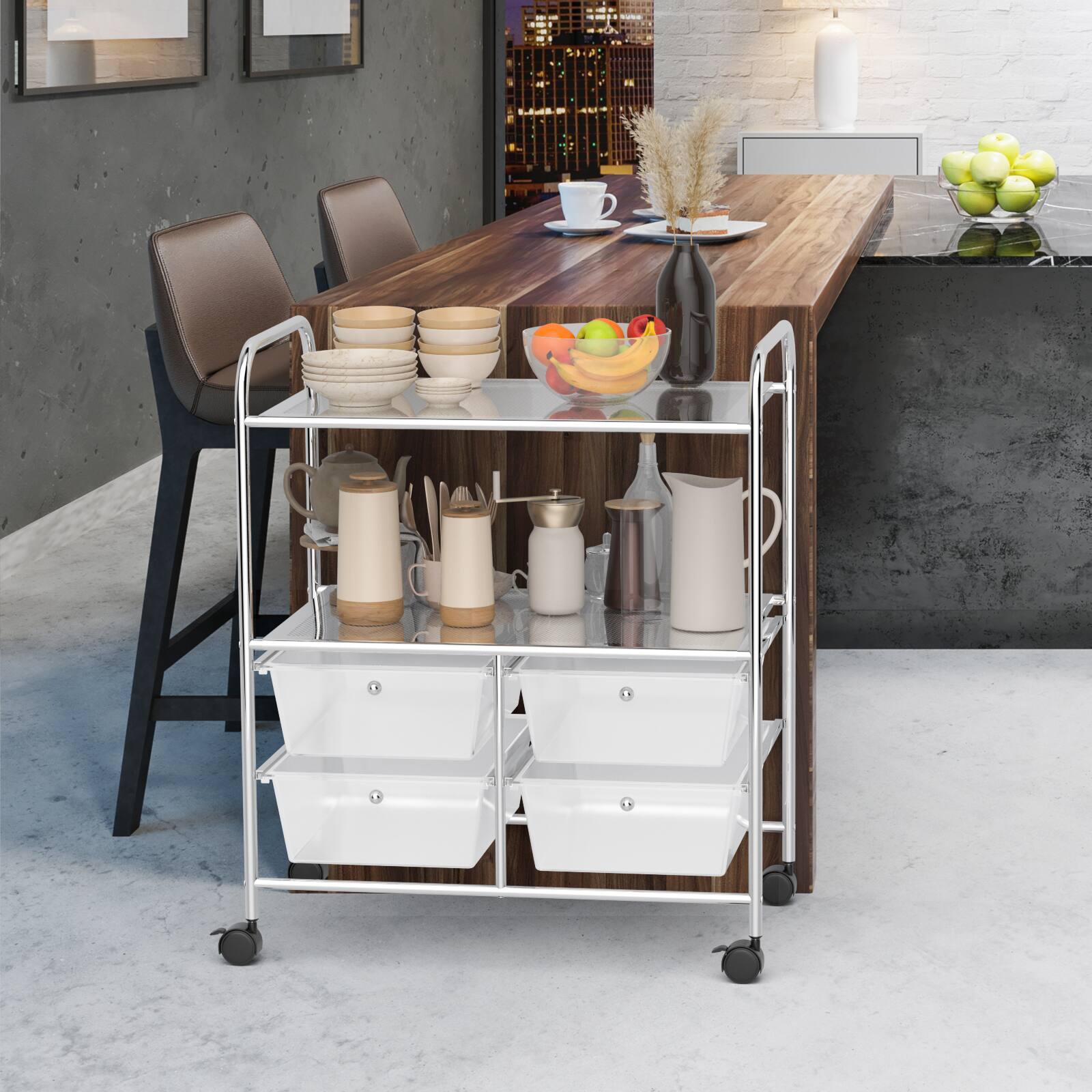 Alt View 5. Costway - 4 Drawer Rolling Storage Cart Scrapbook Paper Office School Organizer - Clear.