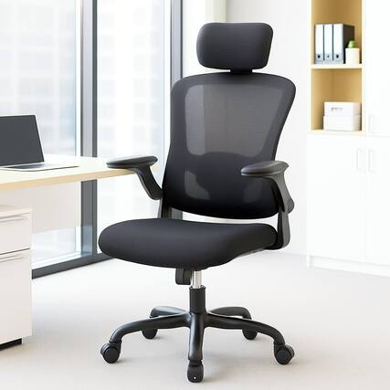 Front. Acekool - Adjustable Ergonomic Home Office Chair with Headrest for Computer Working, Black - Black.