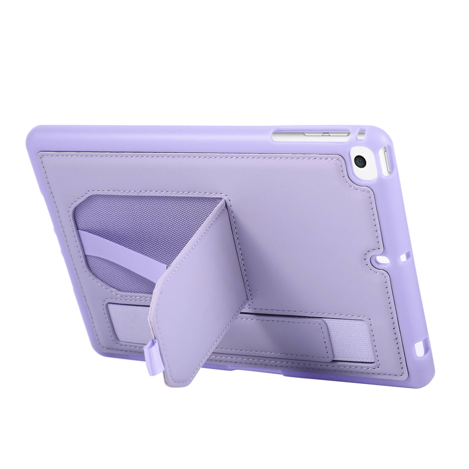 Left. Dteck - Shockproof Case for Apple iPad mini (5th Generation) 2019 with Hand Strap and Kickstand, PU Leather TPU Protective Cover - Purple.