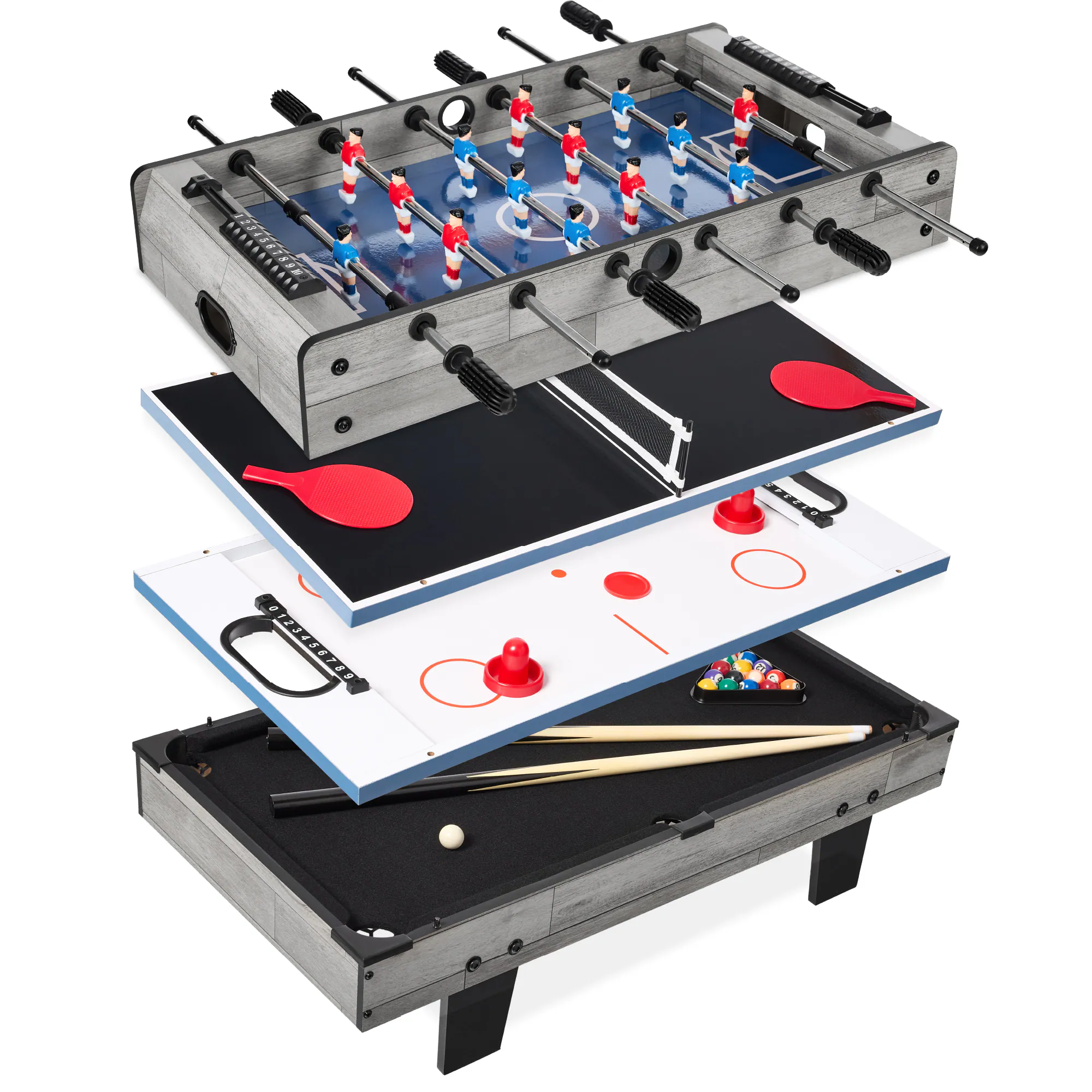 Front. Best Choice Products - Best Choice Products 4-in-1 Multi Game Table, Childrens Arcade Set w/ Pool Billiards, Air Hockey, Foosball - Gray - Gray.