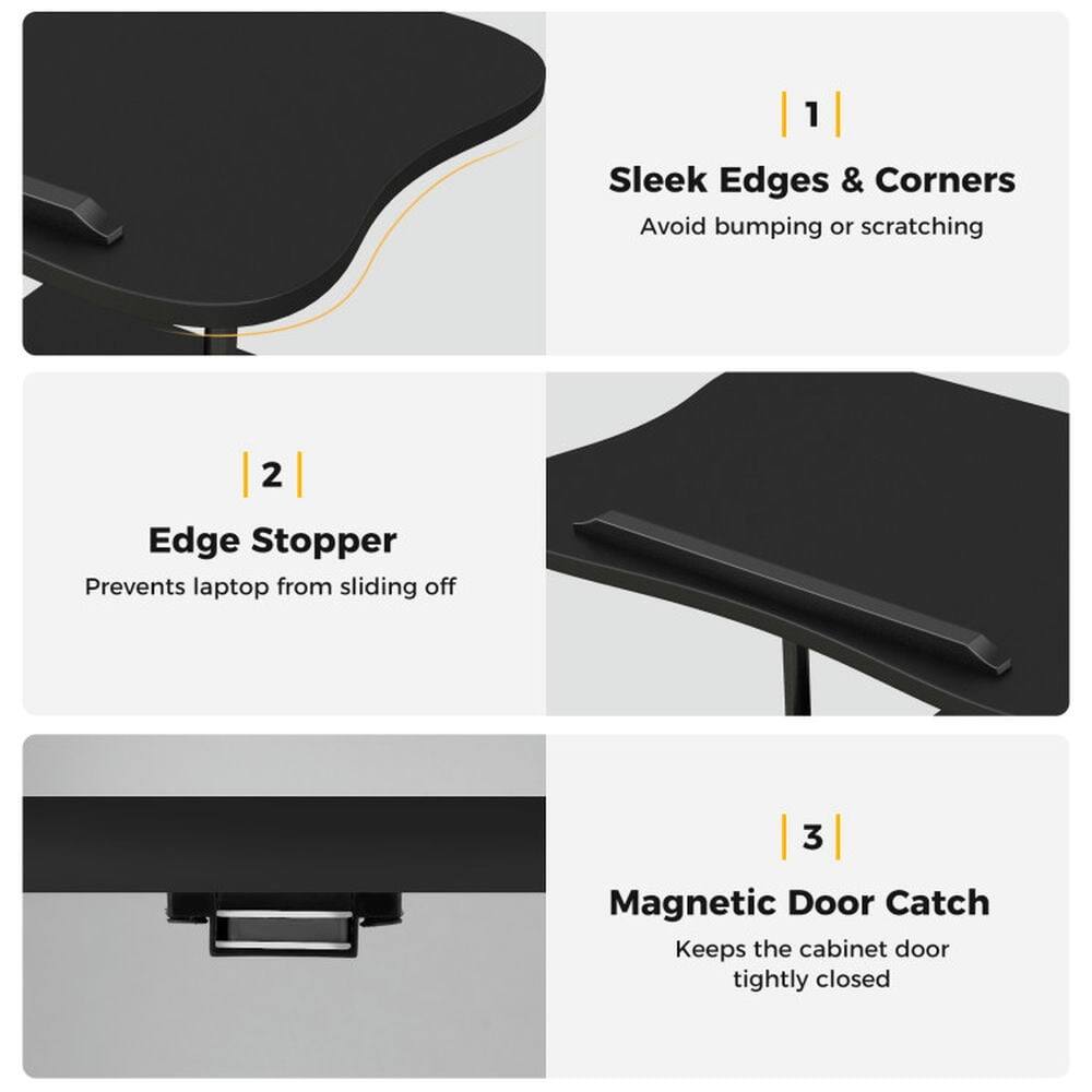 1. Sleek Edges & Corners  
   Avoid bumping or scratching

2. Edge Stopper  
   Prevents laptop from sliding off

3. Magnetic Door Catch  
   Keeps the cabinet door tightly closed