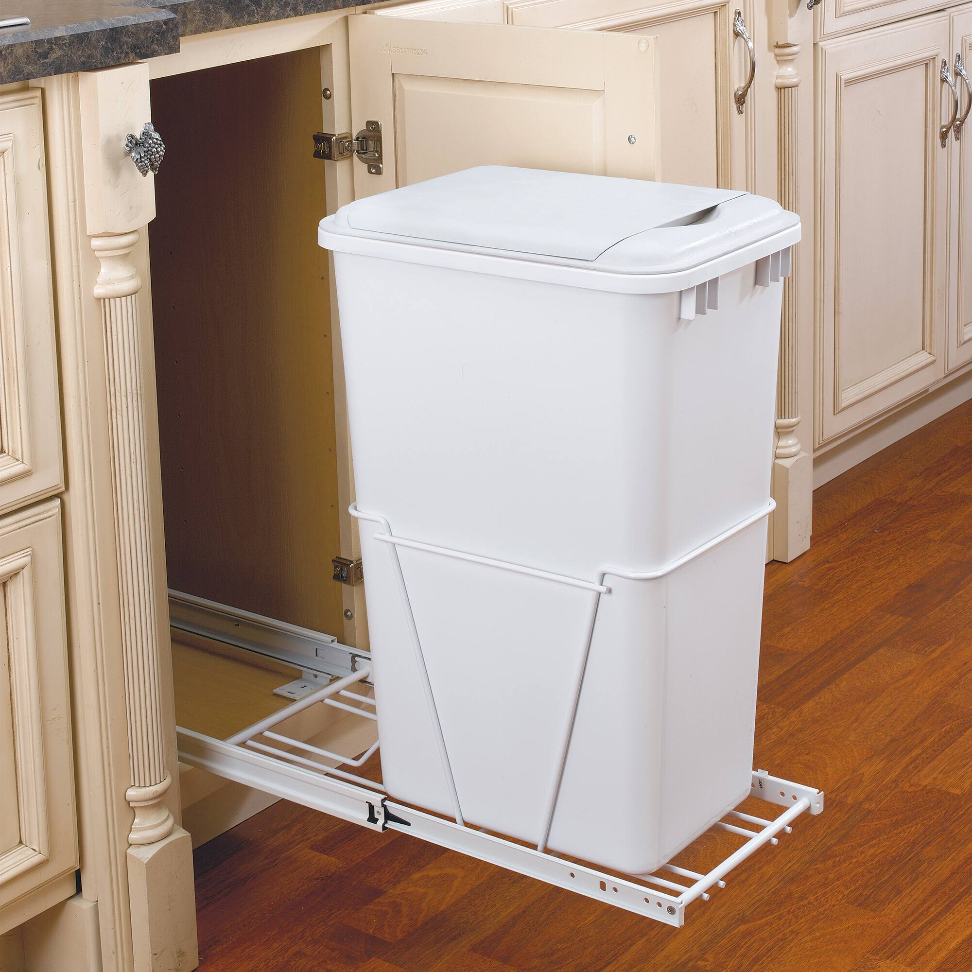 Alt View 4. Rev-A-Shelf - Rev-A-Shelf Pullout 50 qt. Sliding Trash Can for Kitchen, White, RV-12PB-50 S - White.