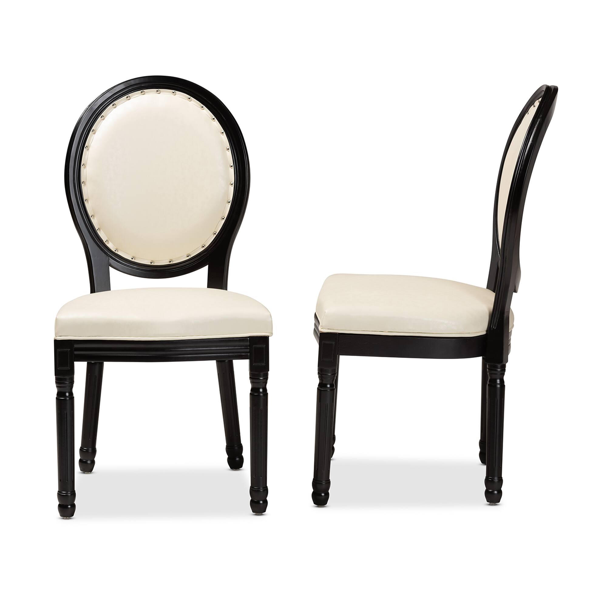 Left. Baxton Studio - Louis Traditional Faux Leather Upholstered and Finished Wood 2-Piece Dining Chair Set - Beige/Black.