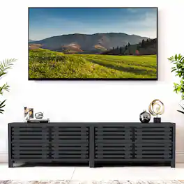Ihomeadore - 76-inch Modern TV Stand Media Storage Cabinet with Two Shelves and Gate Door for TVs up to 70'' - Black