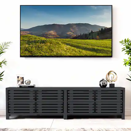 Front. Ihomeadore - 76-inch Modern Black TV Stand Media Storage Cabinet with Two Shelves and Gate Door for TVs up to 70'' - Black.
