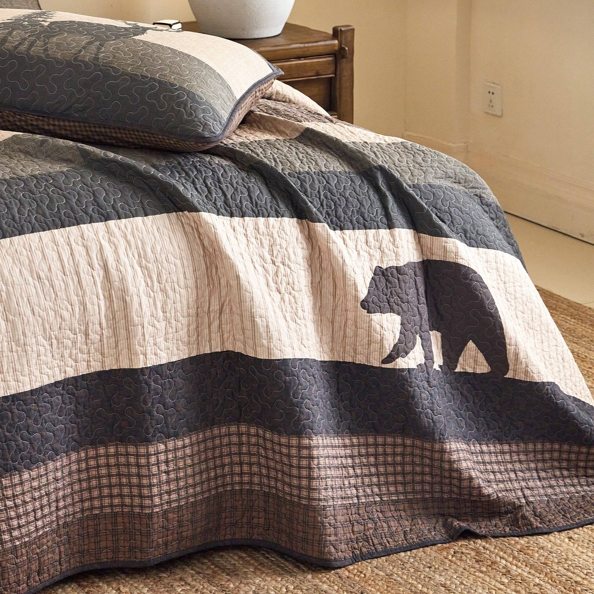 Alt View 2. MarCielo - Marcielo 3 Piece 100% Cotton Bear & Deer Forest Quilt Bedspread Set - Brown.