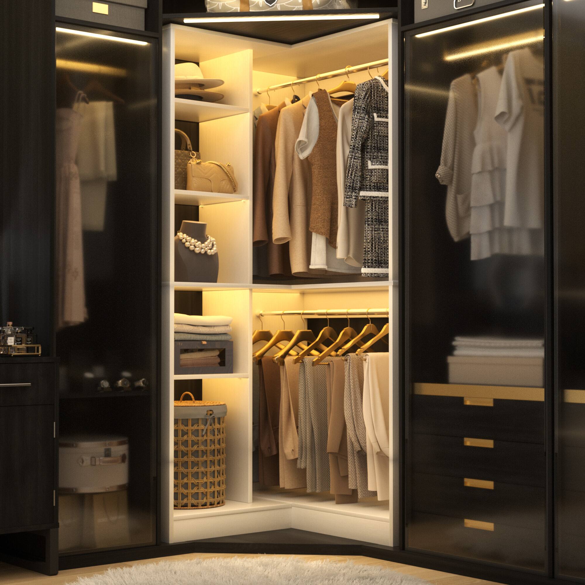 Alt View 2. Aheaplus - 36"Corner Closet Organizer: Freestanding System With 2 Rods & 8 Shelves (36"W x 16"D x 80"H) - White.