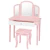 Front. Costway - Costway Kids Vanity Set Princess Makeup Dressing Play Table Set W/Mirror - Pink.
