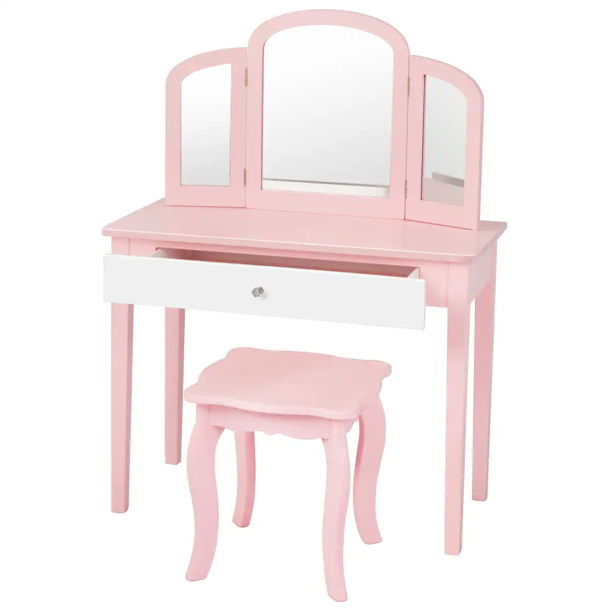Costway - Kids Vanity Set Princess Makeup Dressing Play Table Set W/Mirror - Pink