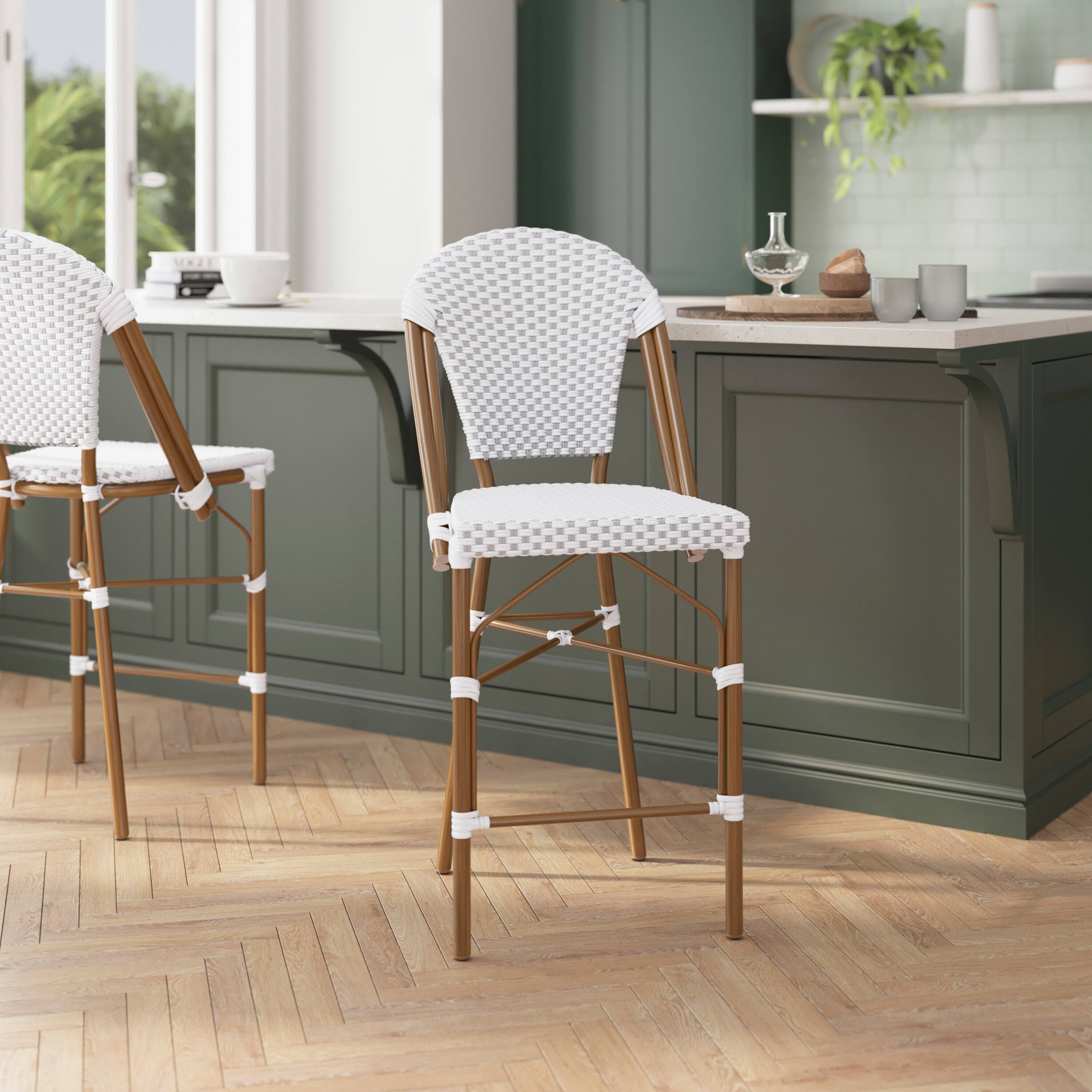 Alt View 3. Flash Furniture - Lourdes Set of 2 Stackable Indoor/Outdoor Bistro 26" High Counter Height Stools, Commercial Grade, White/Gray and Bamboo - Gray.
