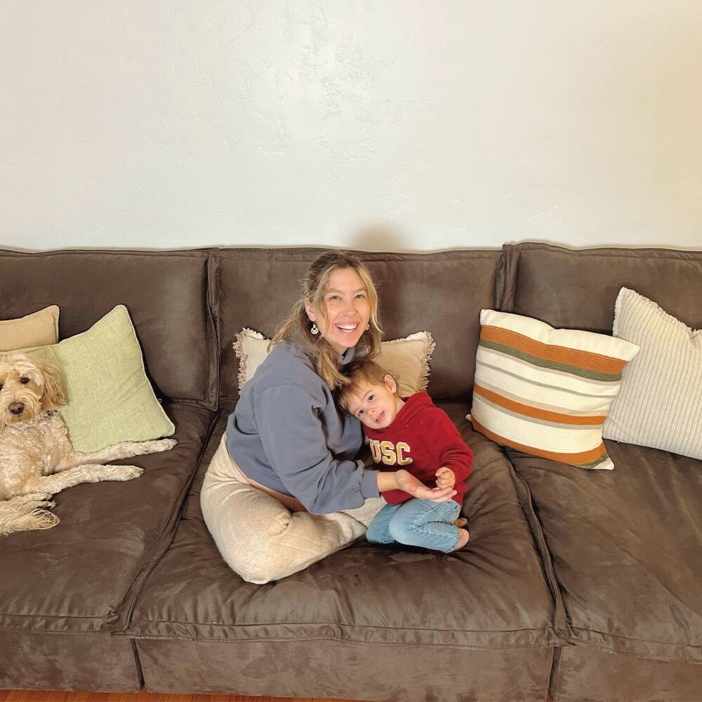 Alt View 8. POVISON - Modern Beige Sleeper Sofa with 3 Ottomans - Gray Suede Fabric.