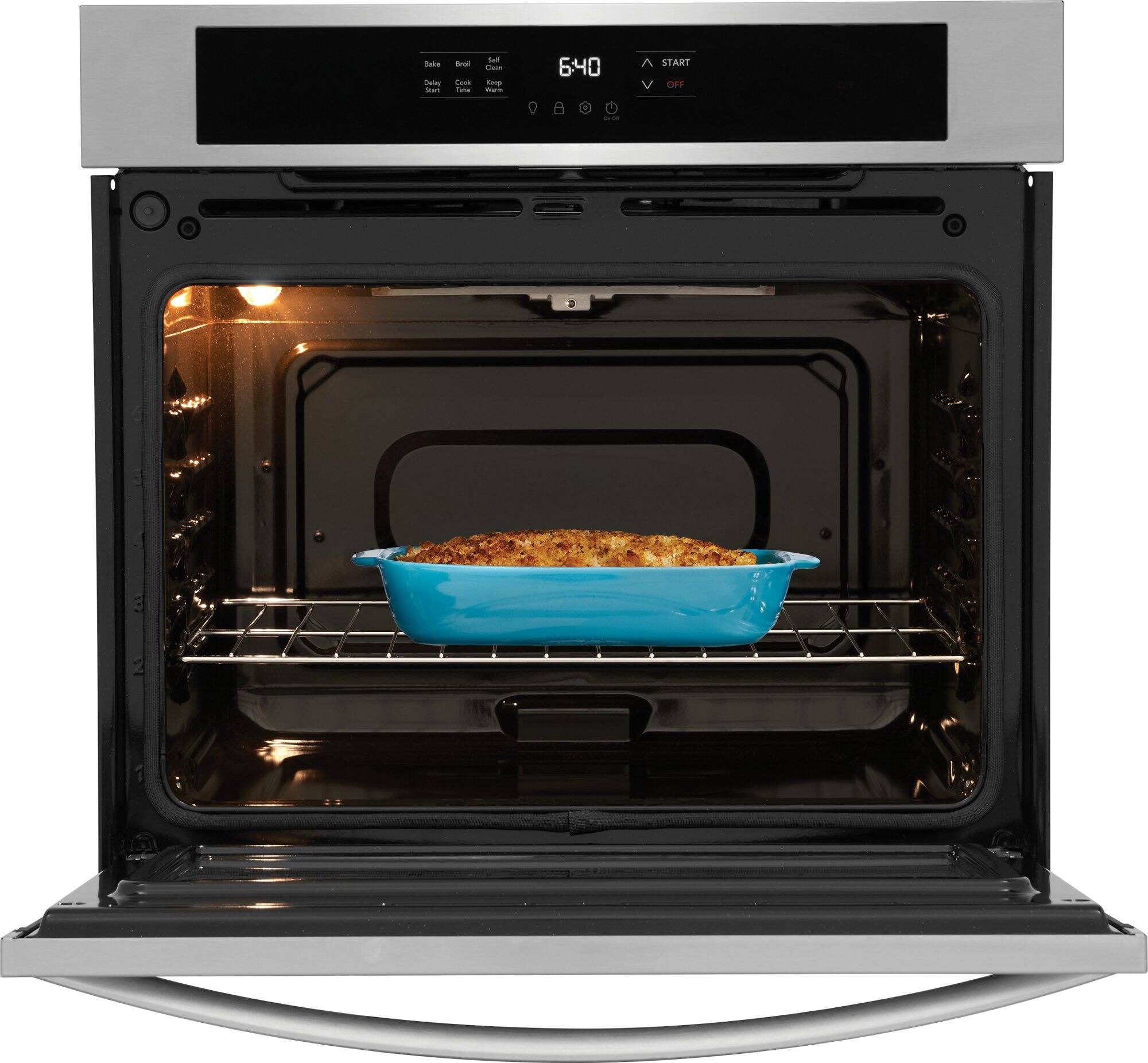 The text on the image reads "TAE OERIE I - COT - - - I . - 6:40 START V OFF 1 a :". This text is likely related to the oven's settings or instructions, such as the cooking time, temperature, or whether the oven should be turned on or off.