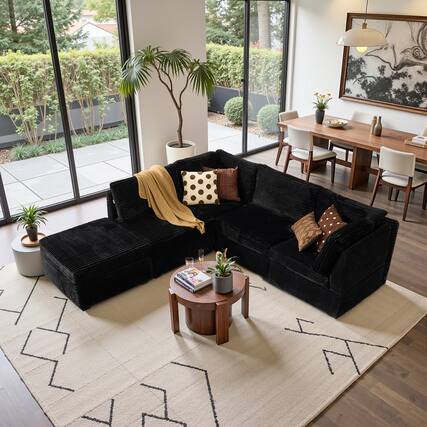 Front. Ovios - 5 PCS Modular Sectional Sofa L-Shaped Sofa Couch with Ottoman for Living Room - Black.