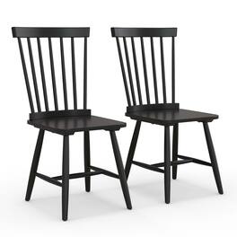 Costway - Windsor Dining Chairs Set of 2 Armless Spindle Back Solid Rubber Wood - Black