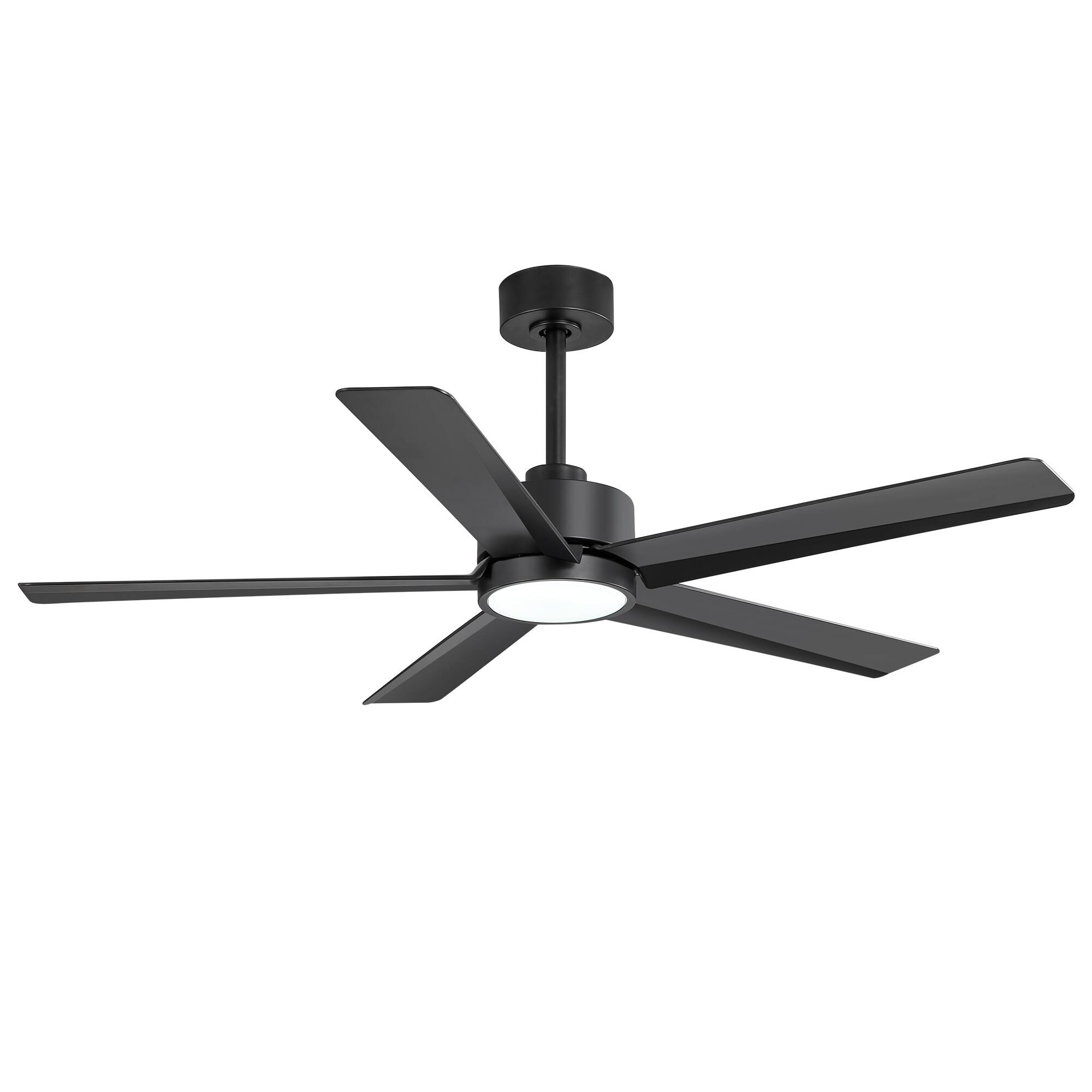 Angle. Breezary - 52-Inch Indoor Modern Ceiling Fan with Integrated Light, DC Motor, 6-Speed Remote, 5 Blades, Includes 5" & 10" Downrods - Black (LED).