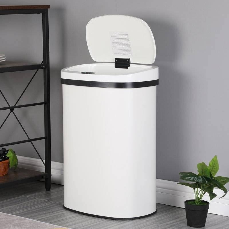 Left. Hivvago - 13 gL Stainless Steel Motion Sensor Trash Can White - white.