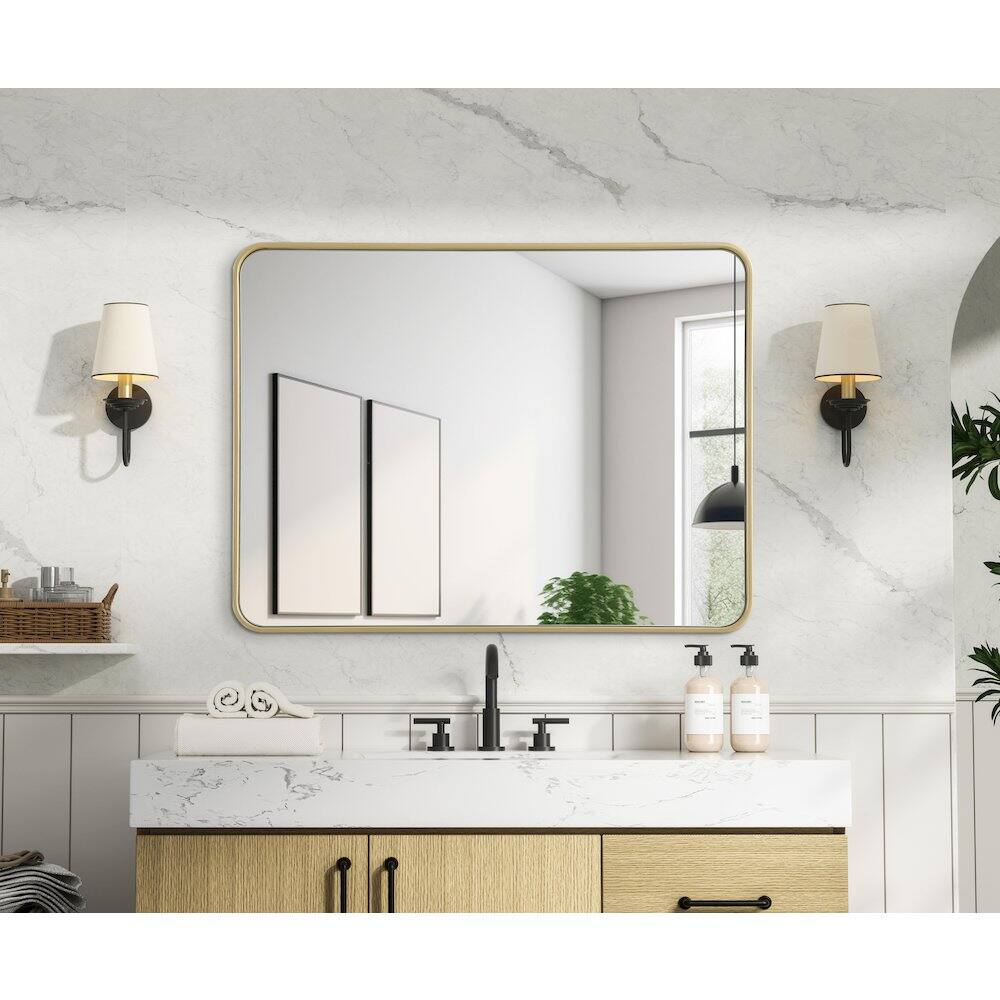Alt View 3. Elegant Decor - Contour Metal Rectangle Mirror 30x40 in Brass - Brass.