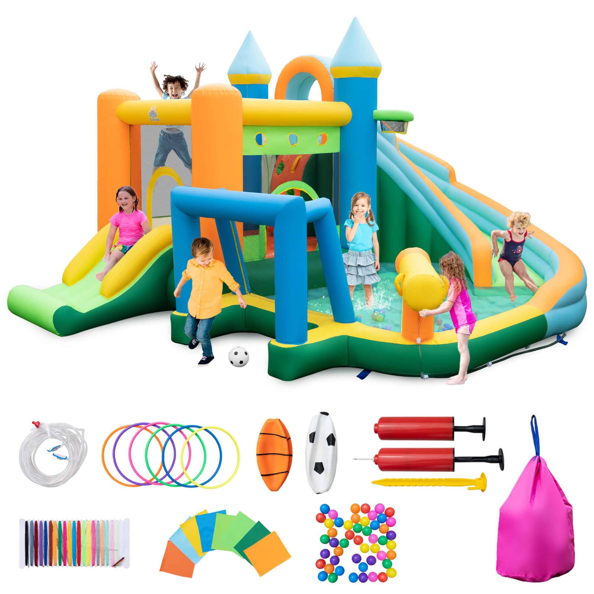 Angle. Costway - Inflatable Water Slide Kids Blow up Pool Park Climbing Wall without Blower - Multicolor.