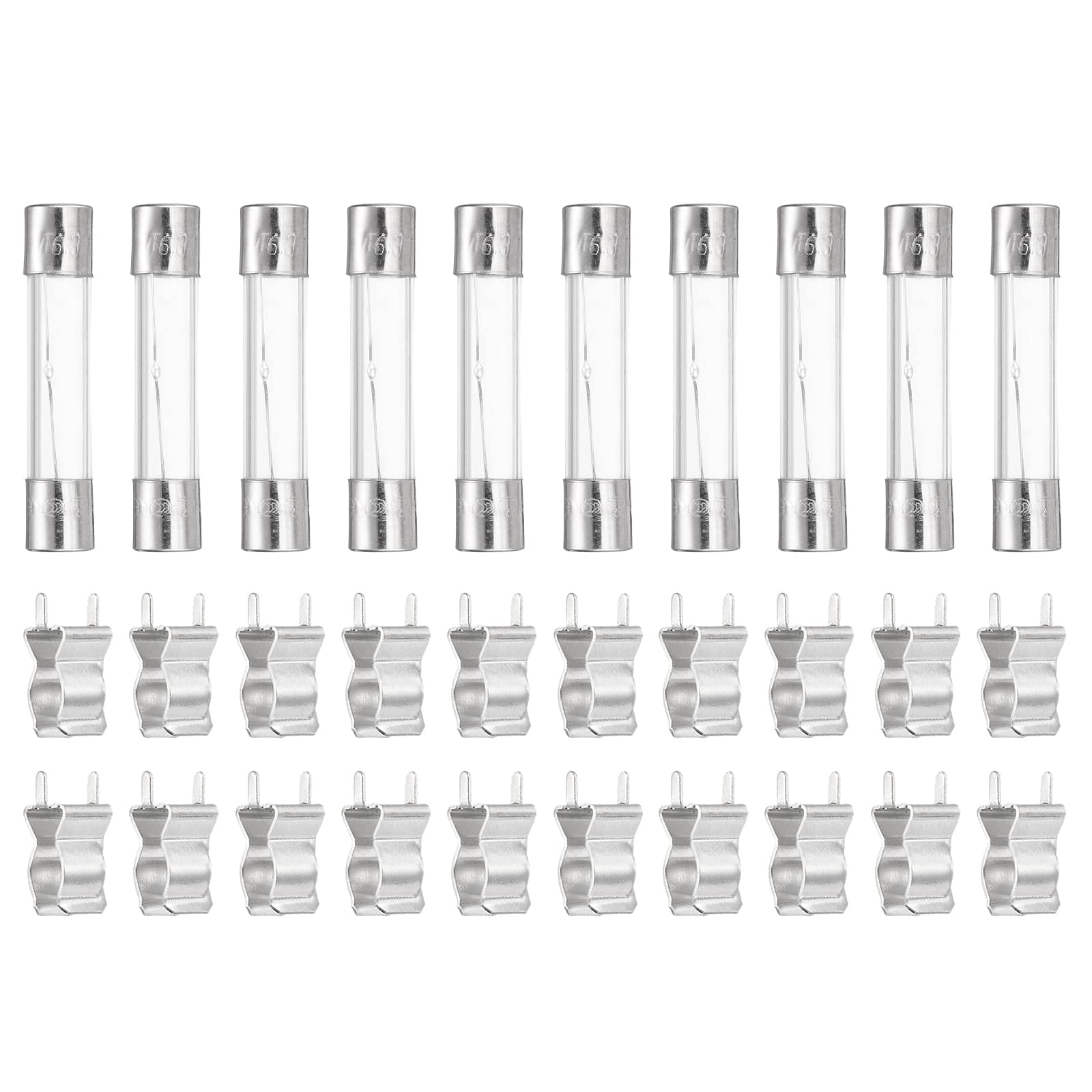 Unique Bargains - Glass Tube Fuses, 6x30mm 6.3A 250V Slow Fast Blow Glass Cartridge Tube Fuse with 20pcs Safety Clip 10pcs price history on PriceWatchPro