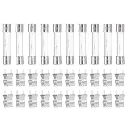 Unique Bargains - Glass Tube Fuses, 6x30mm 6.3A 250V Slow Fast Blow Glass Cartridge Tube Fuse with 20pcs Safety Clip 10pcs