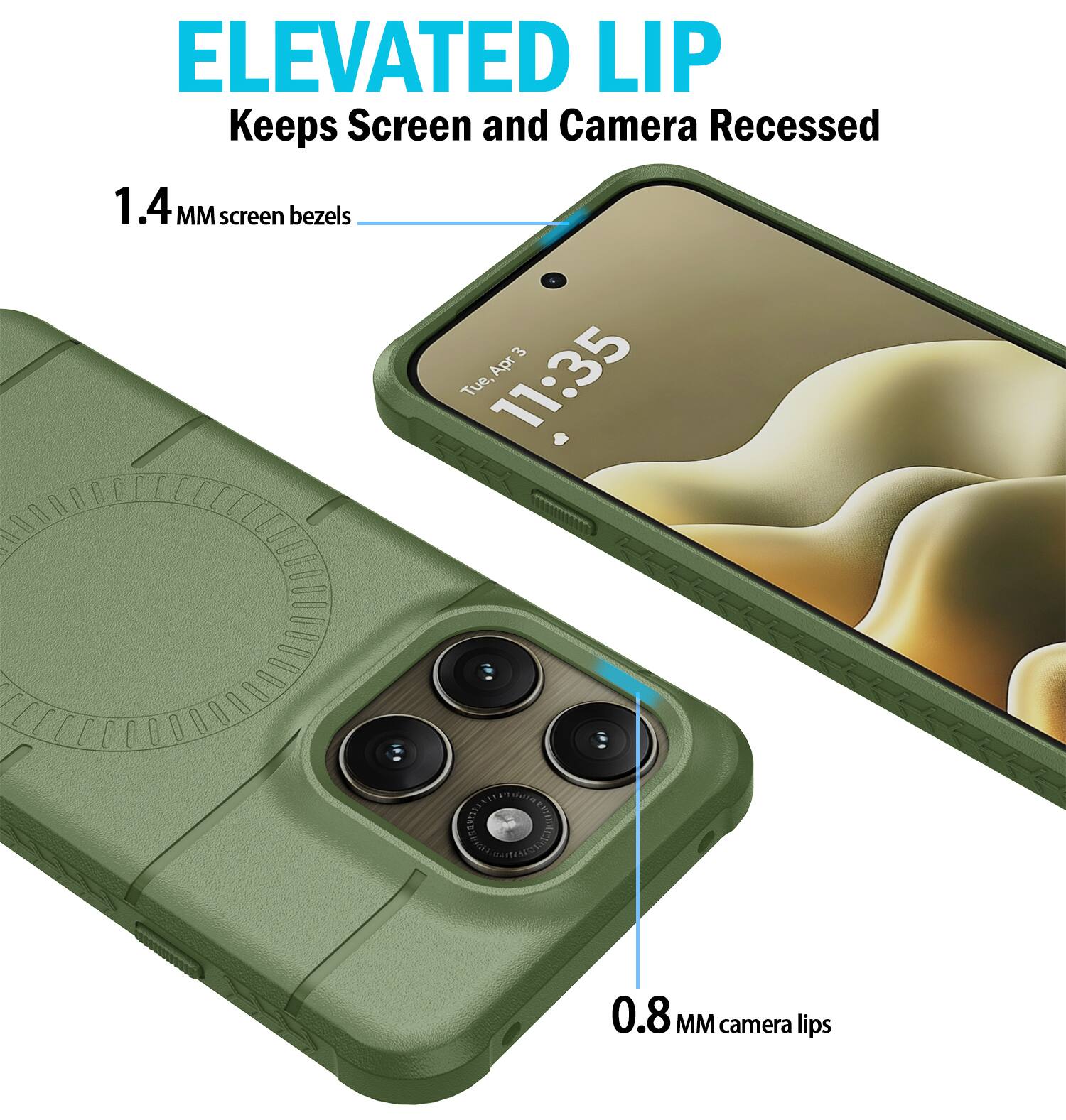 ELEVATED LIP  
Keeps Screen and Camera Recessed  
1.4 MM screen bezels  
0.8 MM camera lips