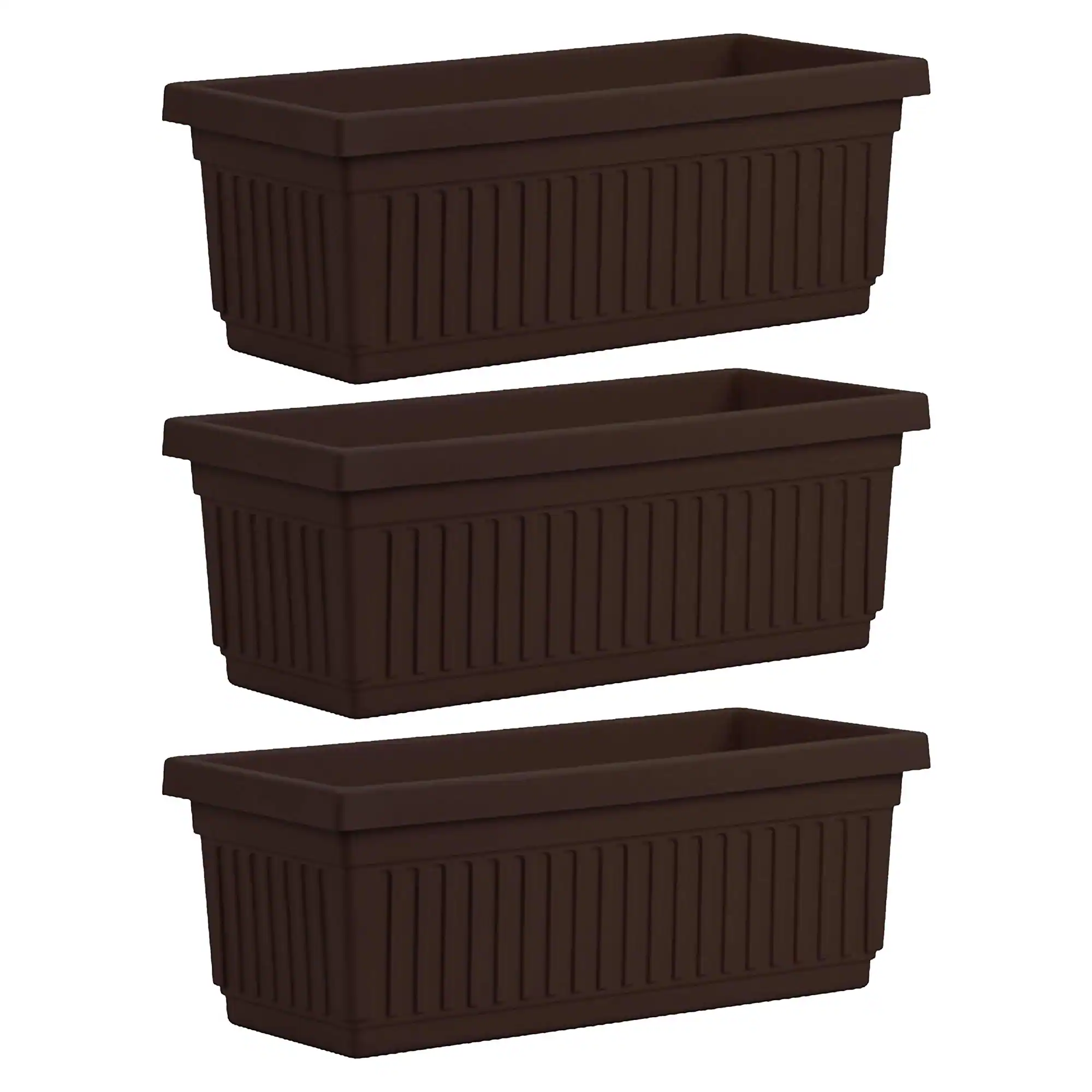 Front. The HC Companies - HC Companies 29.5 Inch Fluted Plastic Venetian Flower Box, Chocolate (3 Pack).