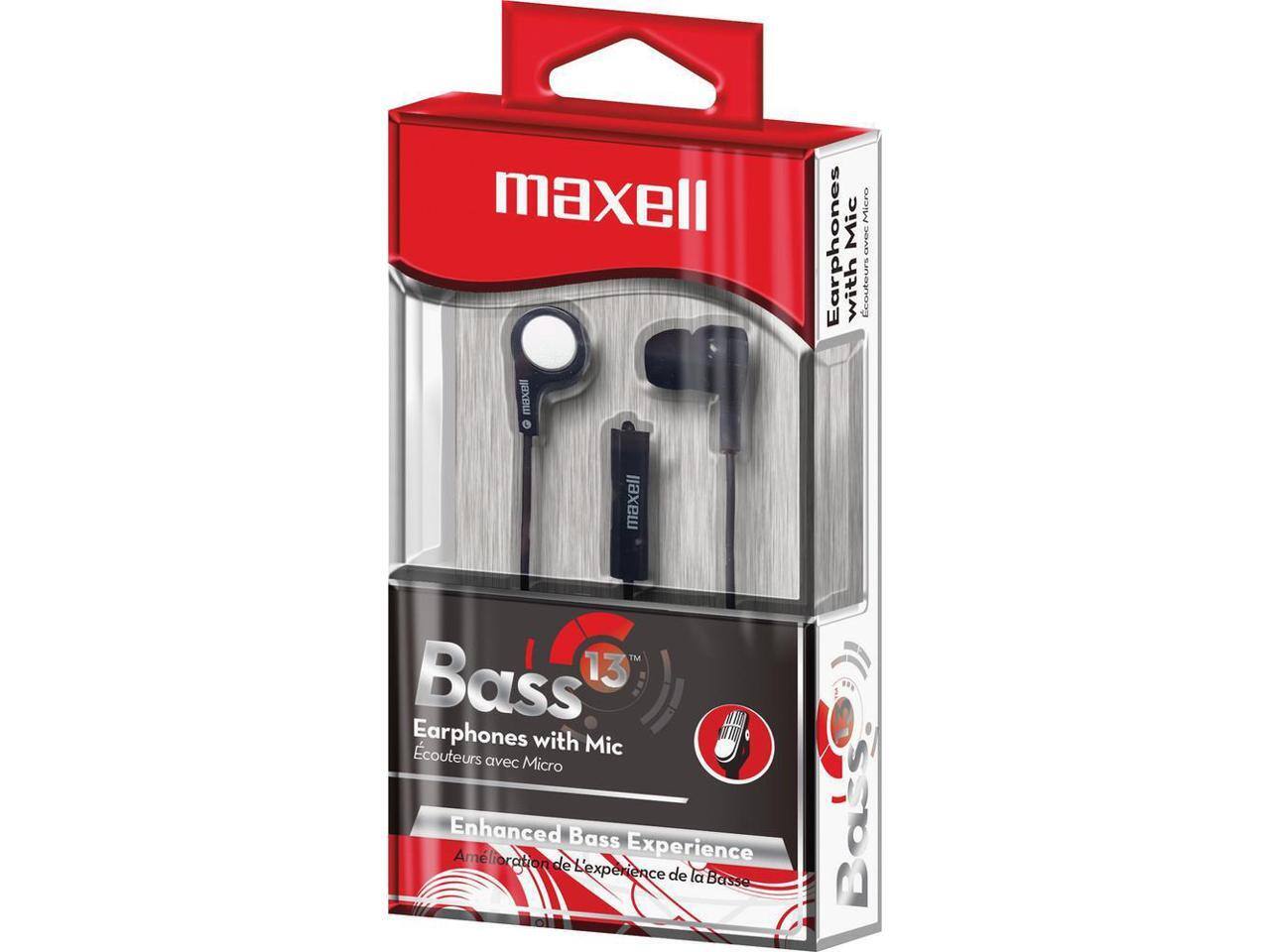 Maxell LSCUM Micro Earphones Mic CEOE with Enhanced Bass 13 Earphones with Mic. Enhanced Bass Experience. Amélioration de l'expérience de la basse.