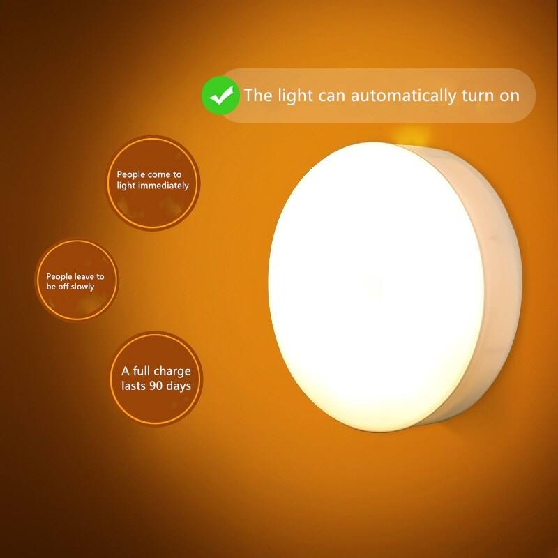 The light can automatically turn on.  
People come to light immediately.  
People leave to be off slowly.  
A full charge lasts 90 days.