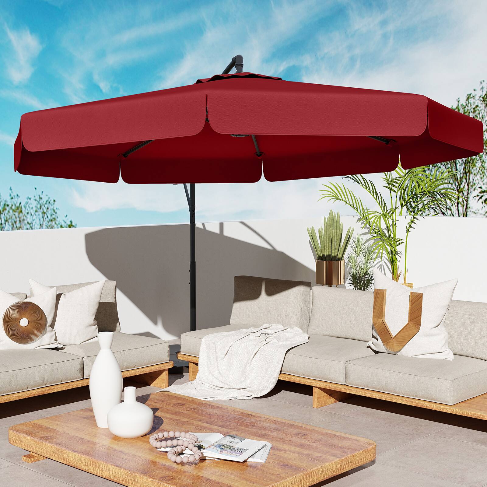 Alt View 4. Gymax - Gymax 10FT Offset Hanging Umbrella Patio Cantilever Umbrella w/ Easy Tilt Adjustment Red - Red.