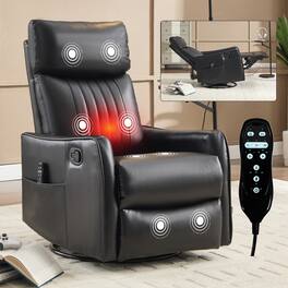 Ropilly - Faux Leather Massage Recliner Living Room Lounge Chair - Black