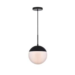 Living District - Eclipse 1 Light Black Pendant With Frosted White Glass - Black And Frosted White
