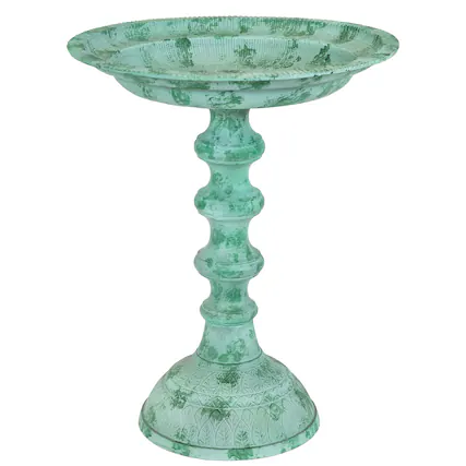 Front. Sunnydaze - Backyard Beauty Metal Bird Bath - 18 in - Green Patina.