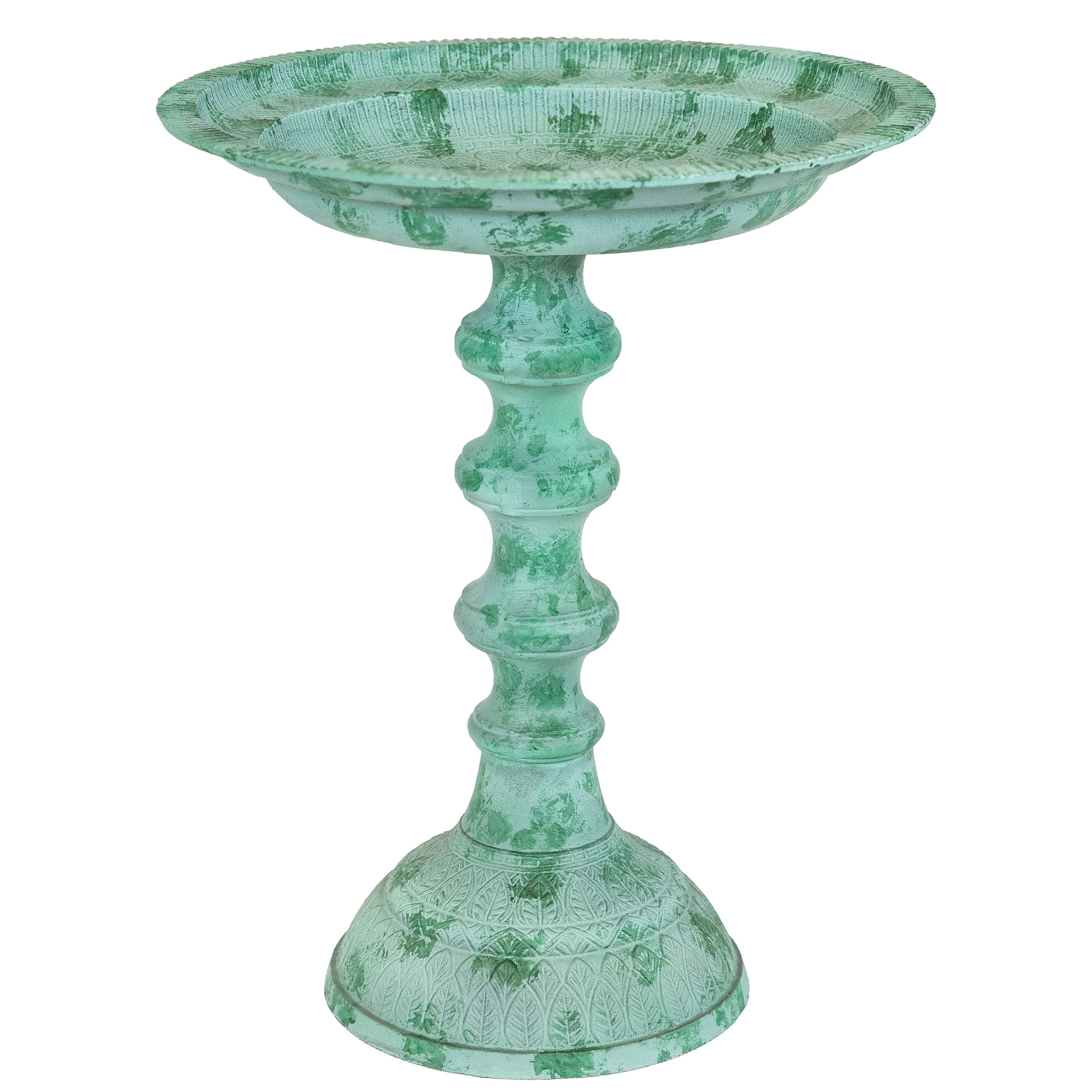 Front. Sunnydaze - Backyard Beauty Metal Bird Bath - 18 in - Green Patina.