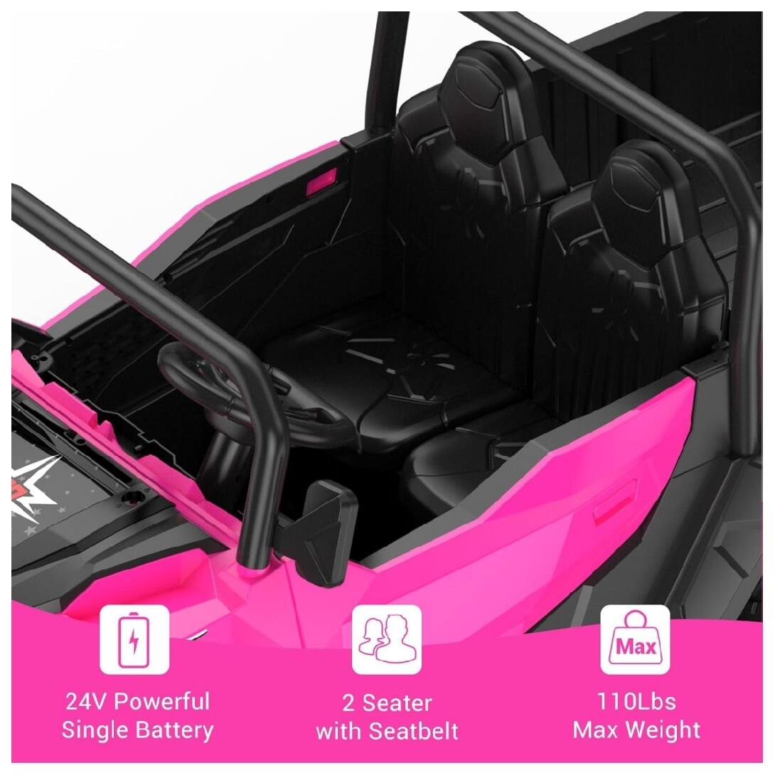 24V Powerful Single Battery  
2 Seater with Seatbelt  
110Lbs Max Weight